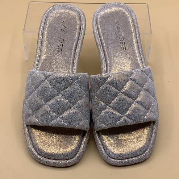 J/Slides Yoel Women's Bronze Metallic Suede Quilted Flat Sandals Size 6.5 - Picture 2 of 7